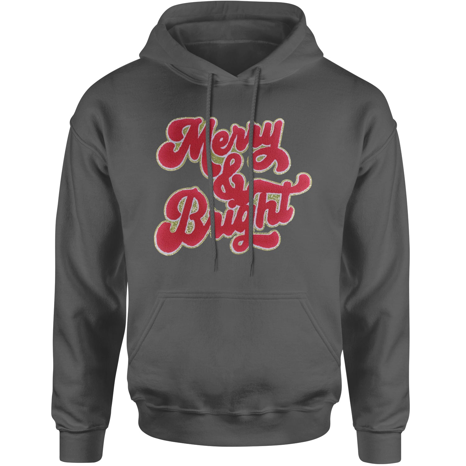 Merry & Bright Chenille Glitter Adult Hoodie Sweatshirt Black