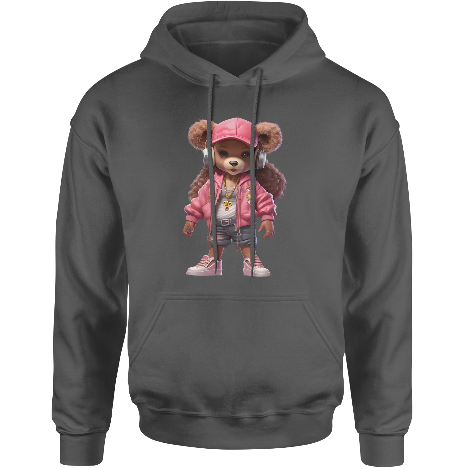 Pink Female Urban Graffiti Bear Adult Hoodie Sweatshirt Black