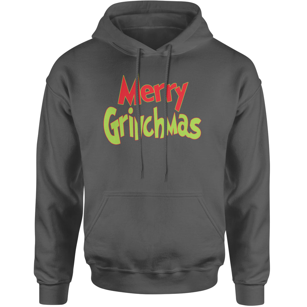 Merry Grinchmas Jolly Merry Christmas Adult Hoodie Sweatshirt Charcoal Grey