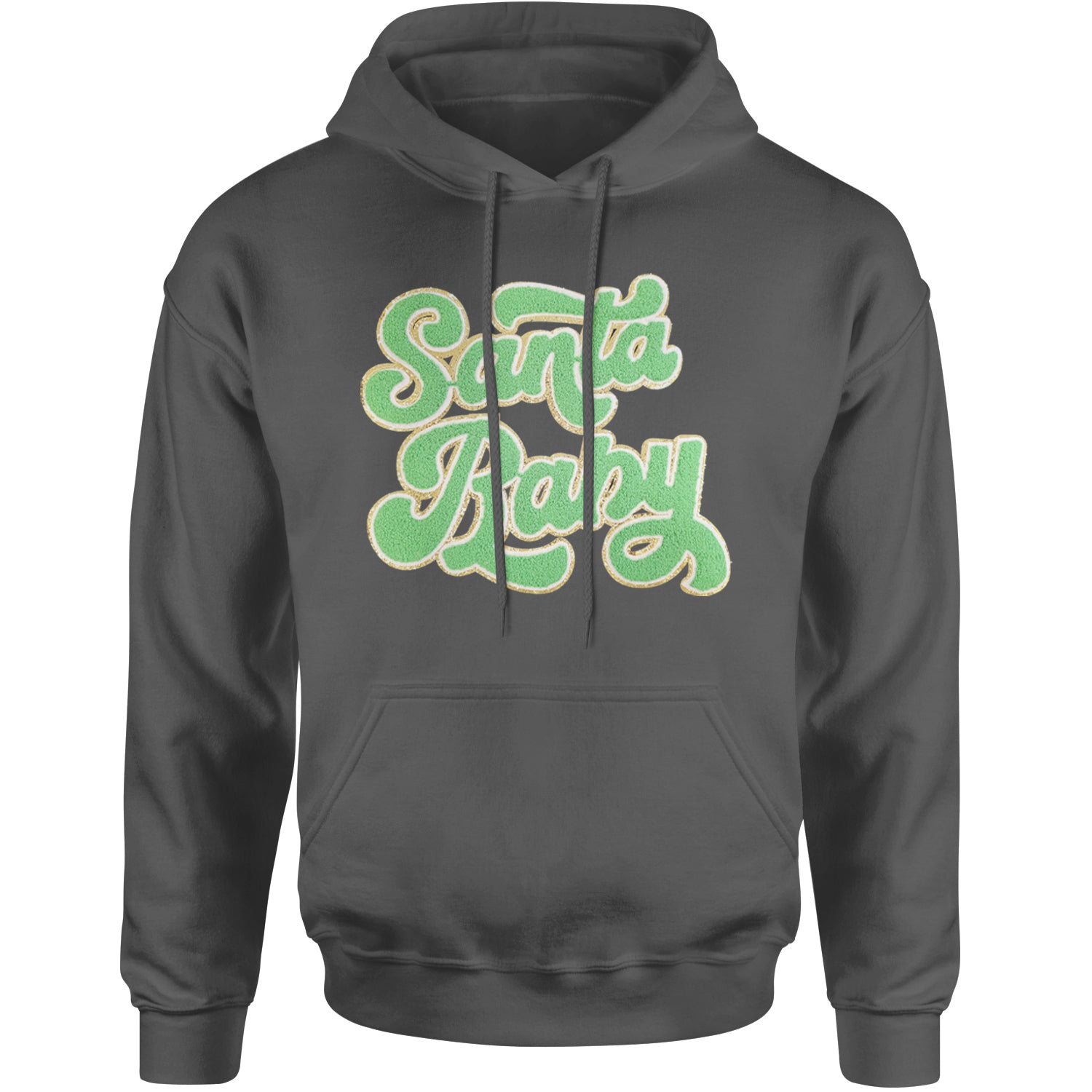 Green Santa Baby Chenille Patch Adult Hoodie Sweatshirt Black