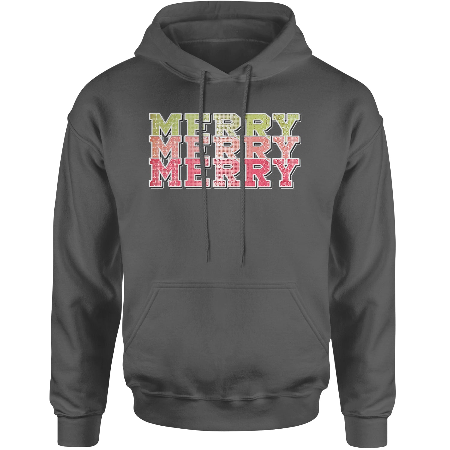 Merry Merry Merry Faux Sequins Adult Hoodie Sweatshirt Charcoal Grey