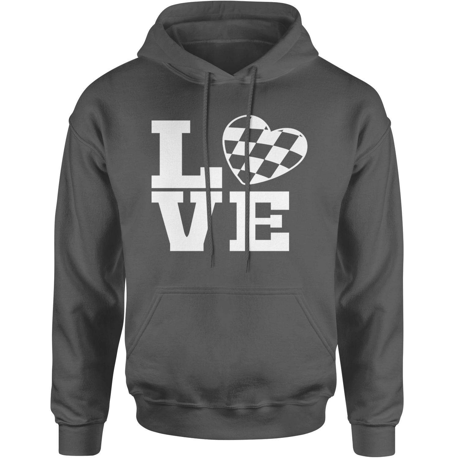 Love Racing Checkered Flag Heart Adult Hoodie Sweatshirt Black