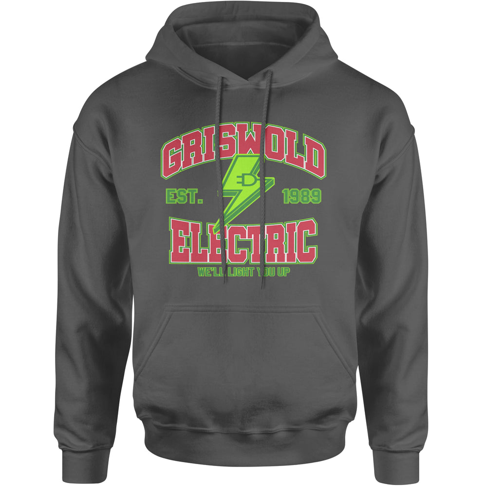 Griswold Electric We'll Light You Up graphic on Unisex Heavyweight Fleece Pullover Hoodie in Charcoal Grey