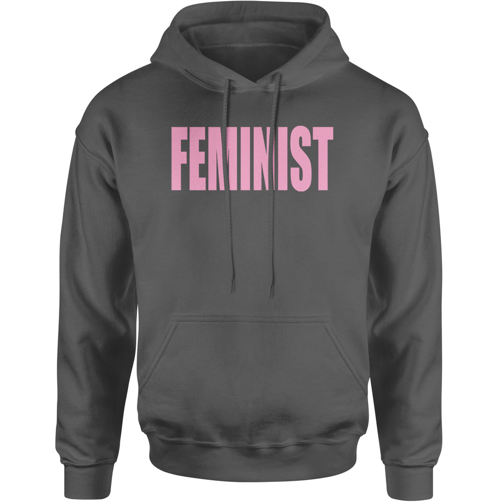 Feminist (Pink Print) Adult Hoodie Sweatshirt Charcoal Grey