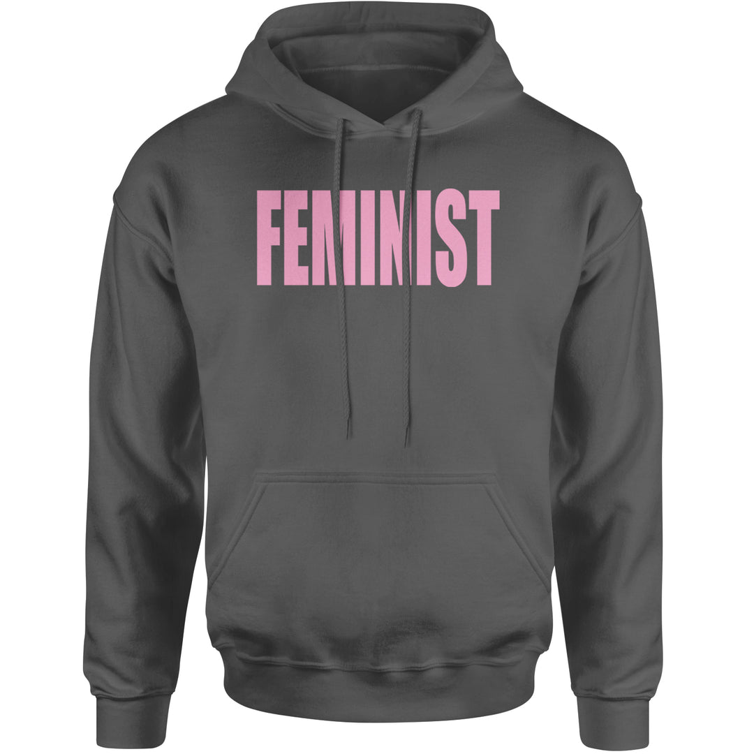 Feminist (Pink Print) Adult Hoodie Sweatshirt Charcoal Grey