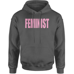Feminist (Pink Print) Adult Hoodie Sweatshirt Charcoal Grey