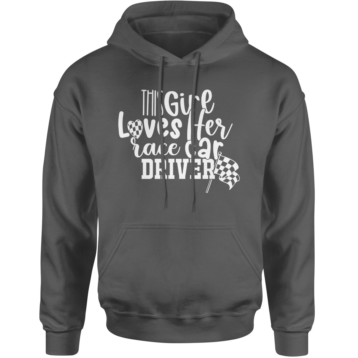 This Girl Loves Her Racecar Driver Adult Hoodie Sweatshirt Charcoal Grey