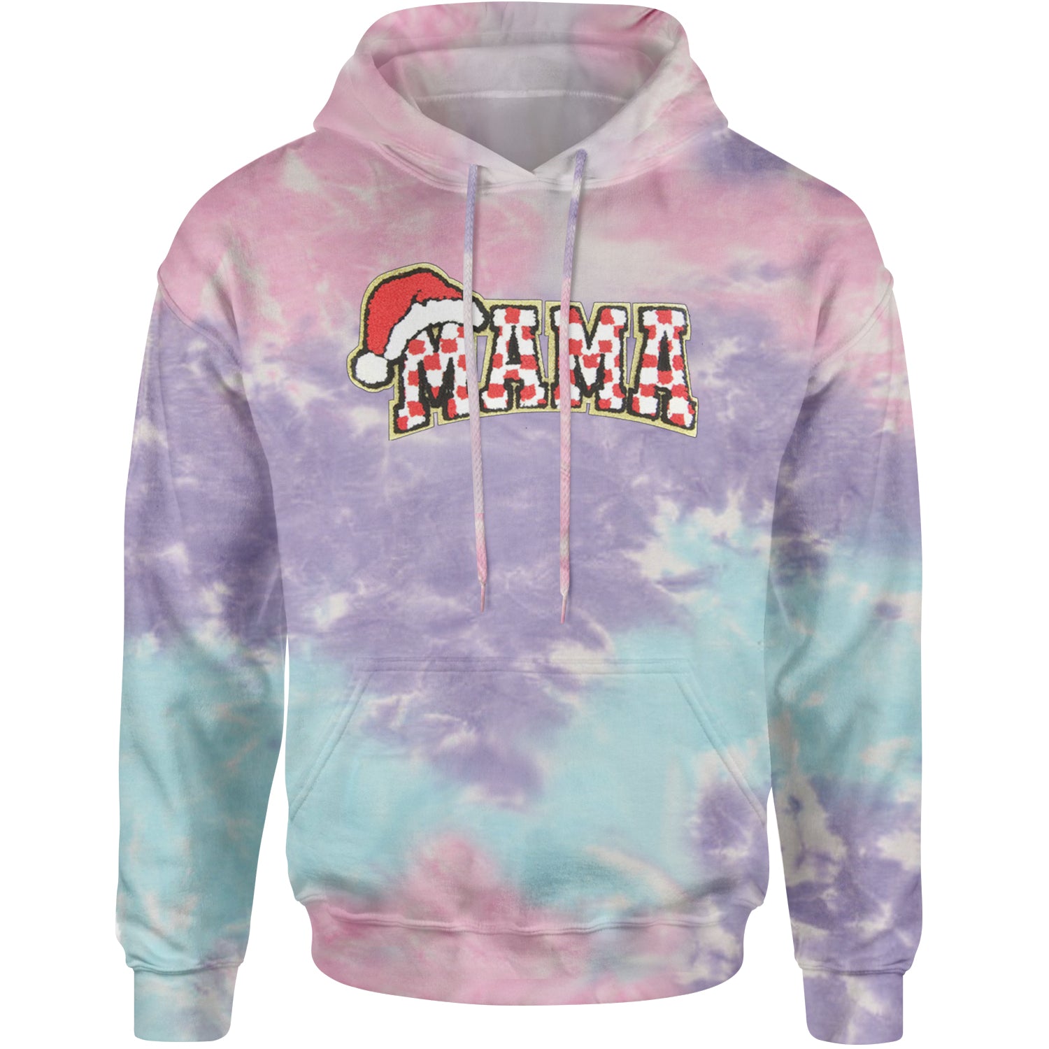 Mama Santa Hat Chenille Patch Adult Hoodie Sweatshirt Cotton Candy