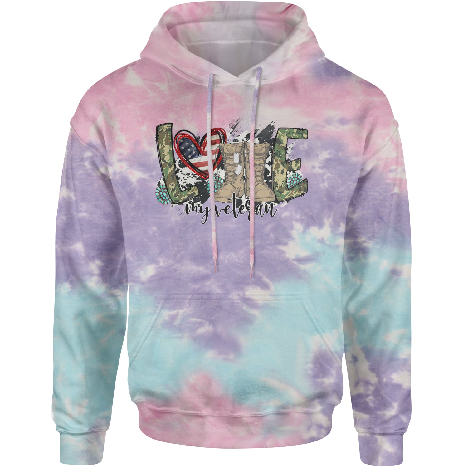 Love My Veteran Honor Veterans Day Adult Hoodie Sweatshirt Cotton Candy