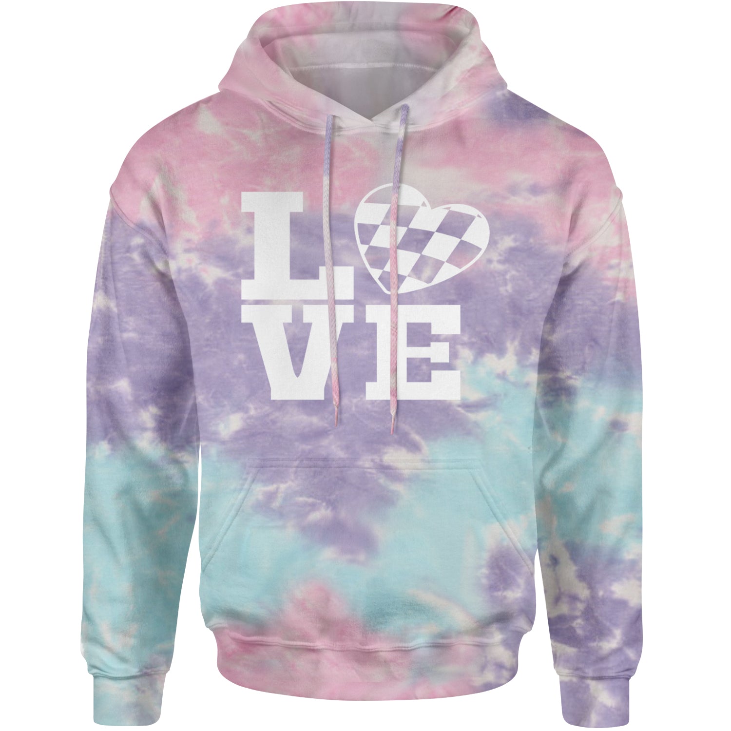 Love Racing Checkered Flag Heart Adult Hoodie Sweatshirt Cotton Candy