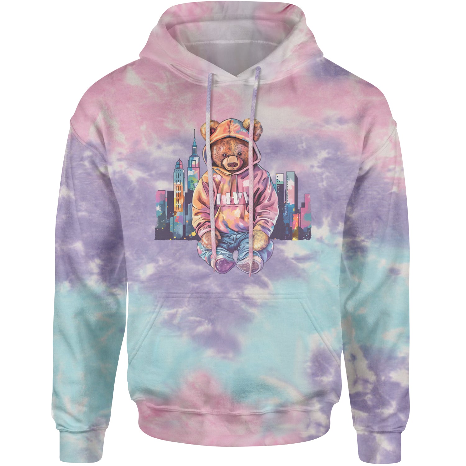 City Skyline Urban Graffiti Bear Adult Hoodie Sweatshirt Cotton Candy