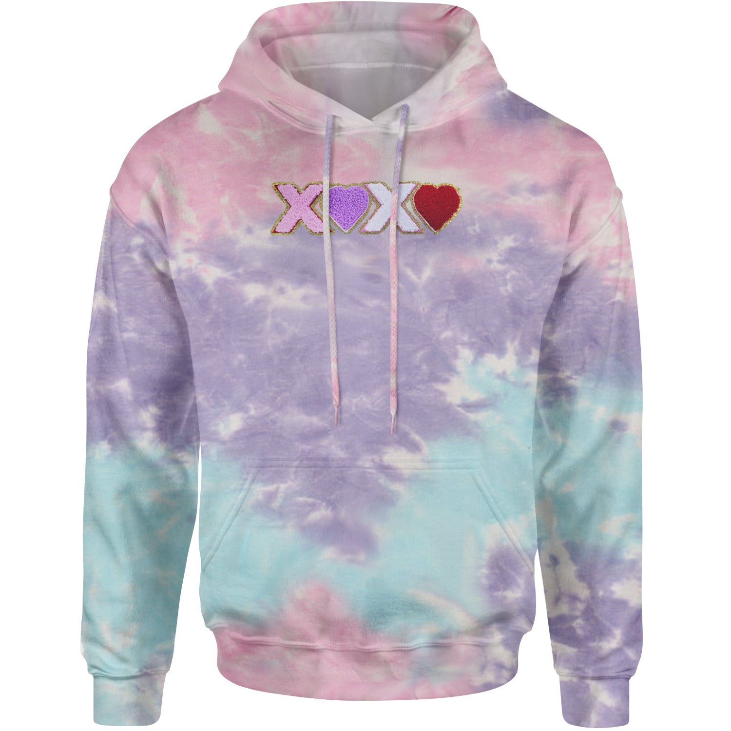 XOXO Chenille Patch Valentines Days Adult Hoodie Sweatshirt Cotton Candy