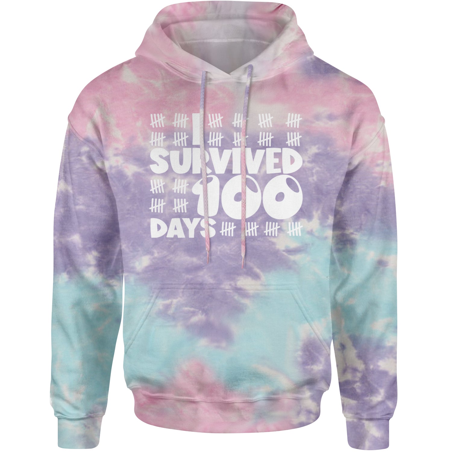 I Survived 100 Days Tally Marks Adult Hoodie Sweatshirt Cotton Candy