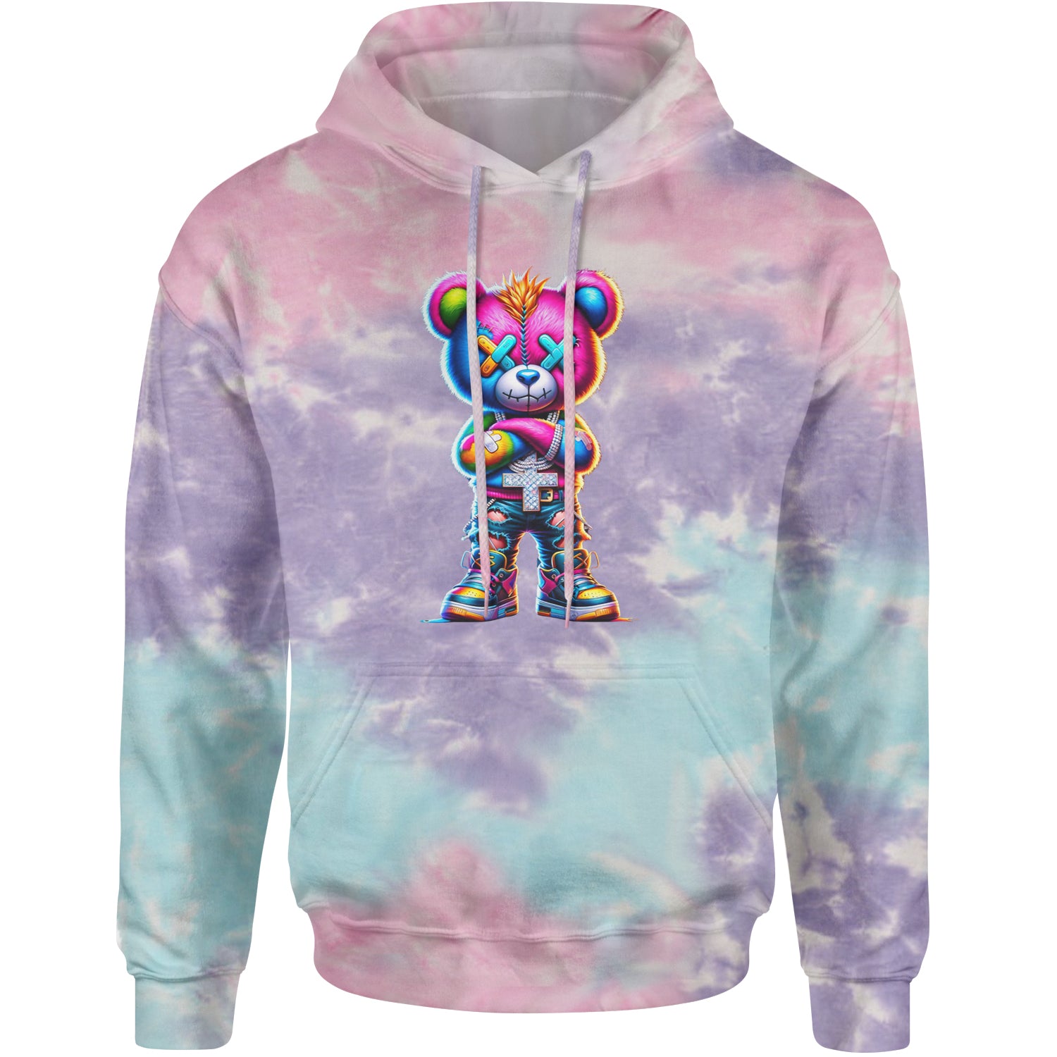 Stitched Neon Urban Graffiti Bear Adult Hoodie Sweatshirt Cotton Candy