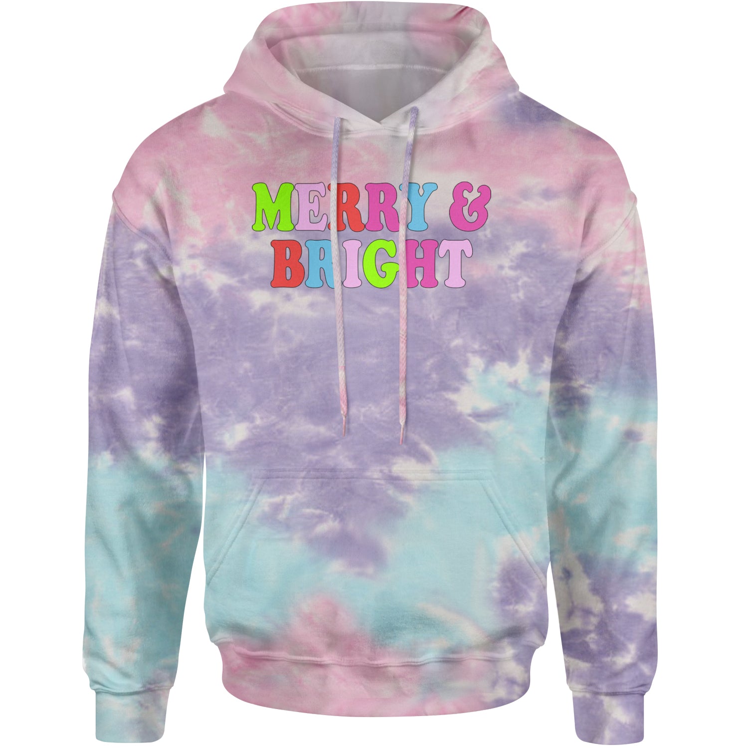 Merry and Bright Festive Christmas Holiday Adult Hoodie Sweatshirt Cotton Candy