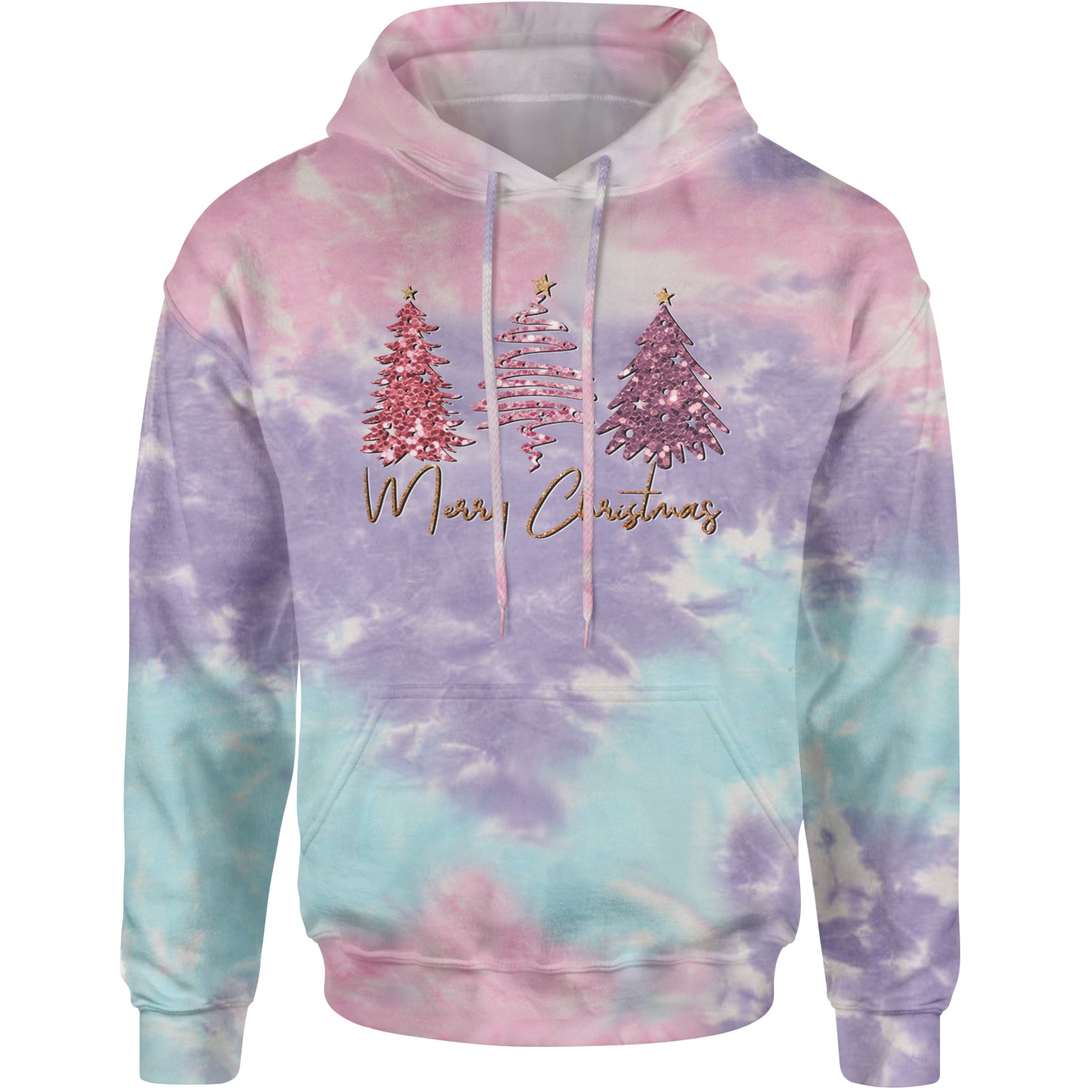 Merry Christmas Faux Glitter Trees Adult Hoodie Sweatshirt Cotton Candy