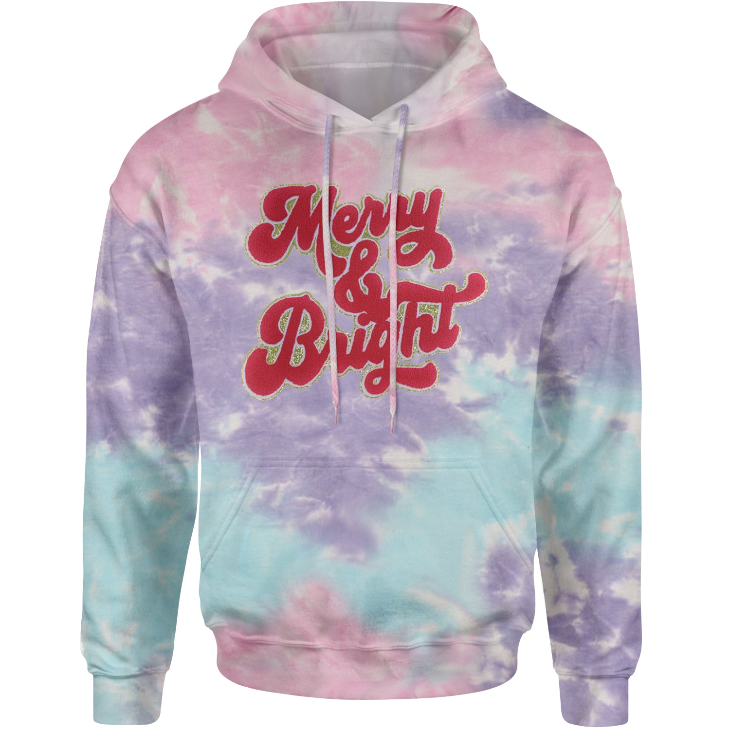 Merry & Bright Chenille Glitter Adult Hoodie Sweatshirt Cotton Candy