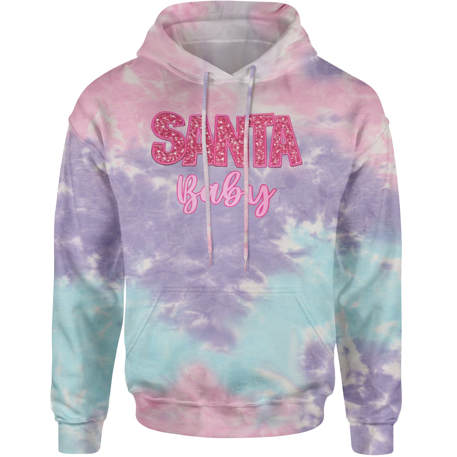 Santa Baby Faux Patch and Sequins Adult Hoodie Sweatshirt Cotton Candy