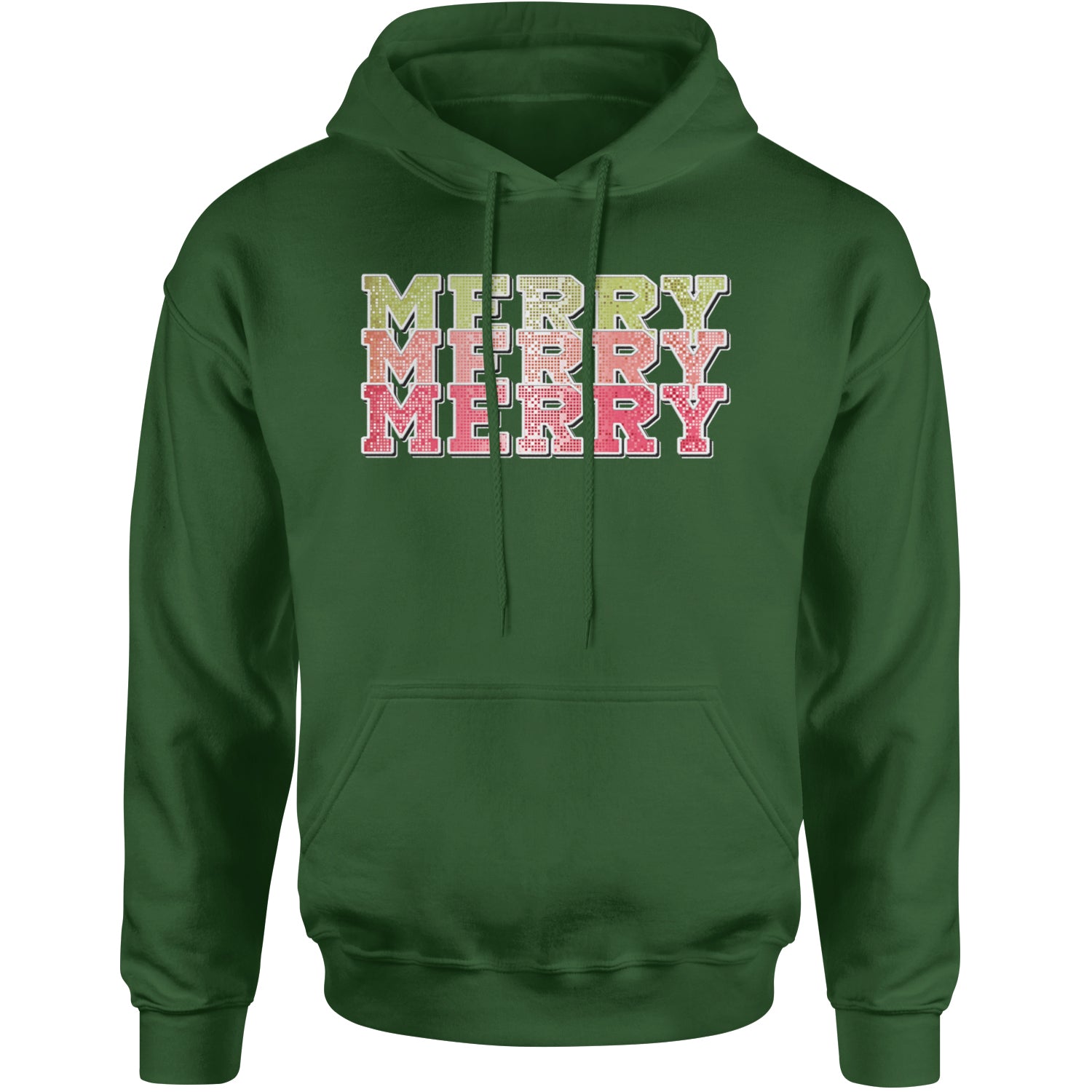 Merry Merry Merry Faux Sequins Adult Hoodie Sweatshirt Forest Green