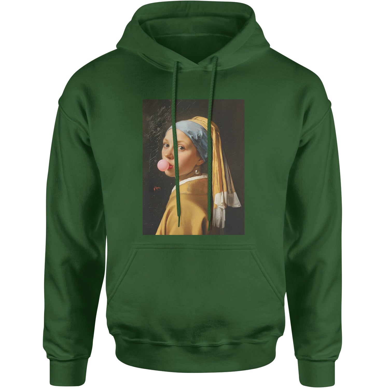 Girl with a Pearl Earring Bubble Gum Contemporary Art Adult Hoodie Sweatshirt Forest Green