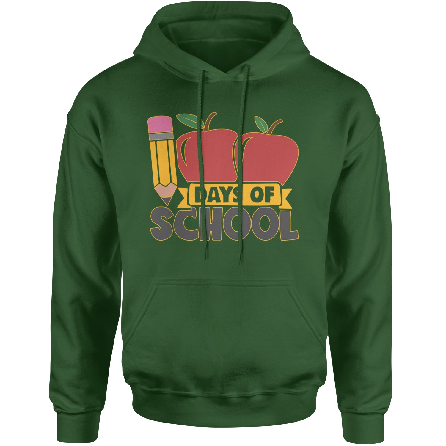 100 Days Of School Apple Pencil Adult Hoodie Sweatshirt Forest Green