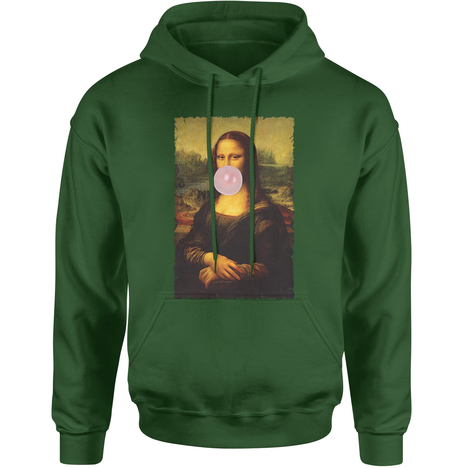 Mona Lisa Smile Pink Bubble Gum Da Vinci Icon Adult Hoodie Sweatshirt Forest Green