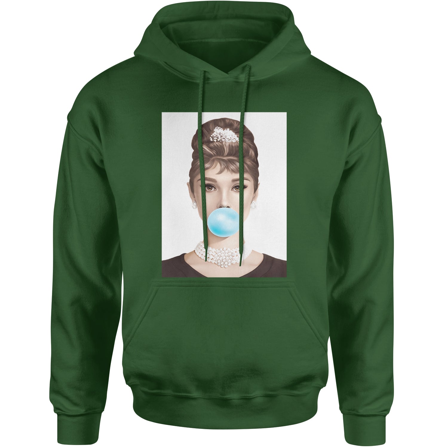 Audrey Hepburn Chewing Bubble Gum American Icon Adult Hoodie Sweatshirt Forest Green