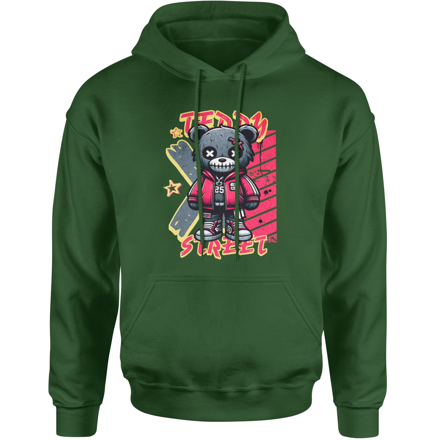 Teddy Attitude Urban Graffiti Bear Adult Hoodie Sweatshirt Forest Green