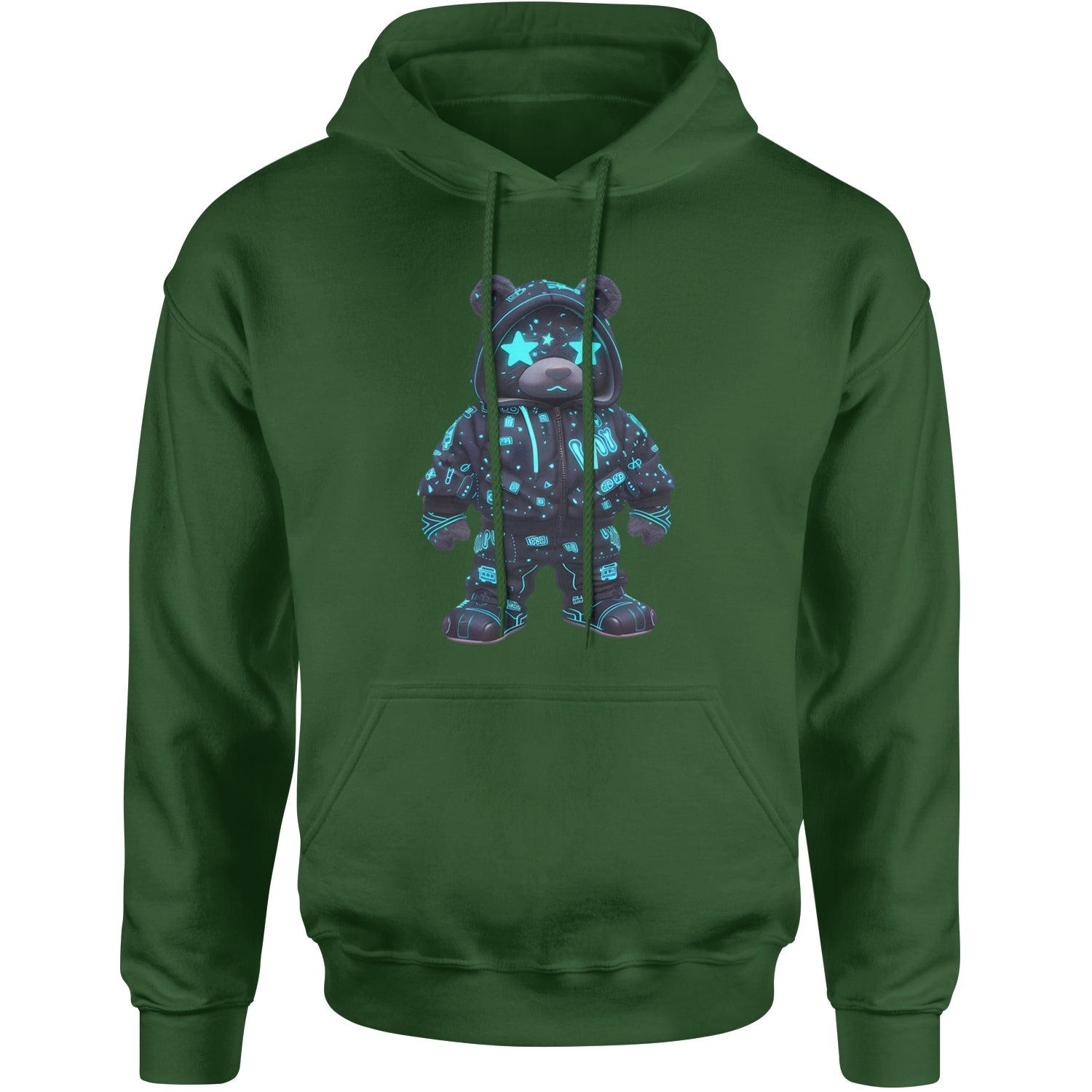 Starry Eyed Vaporwave Urban Graffiti Bear Adult Hoodie Sweatshirt Forest Green