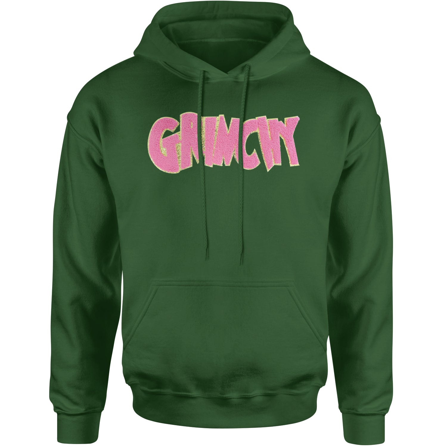 Pink Gr-nchy Chenille Patch Adult Hoodie Sweatshirt Forest Green