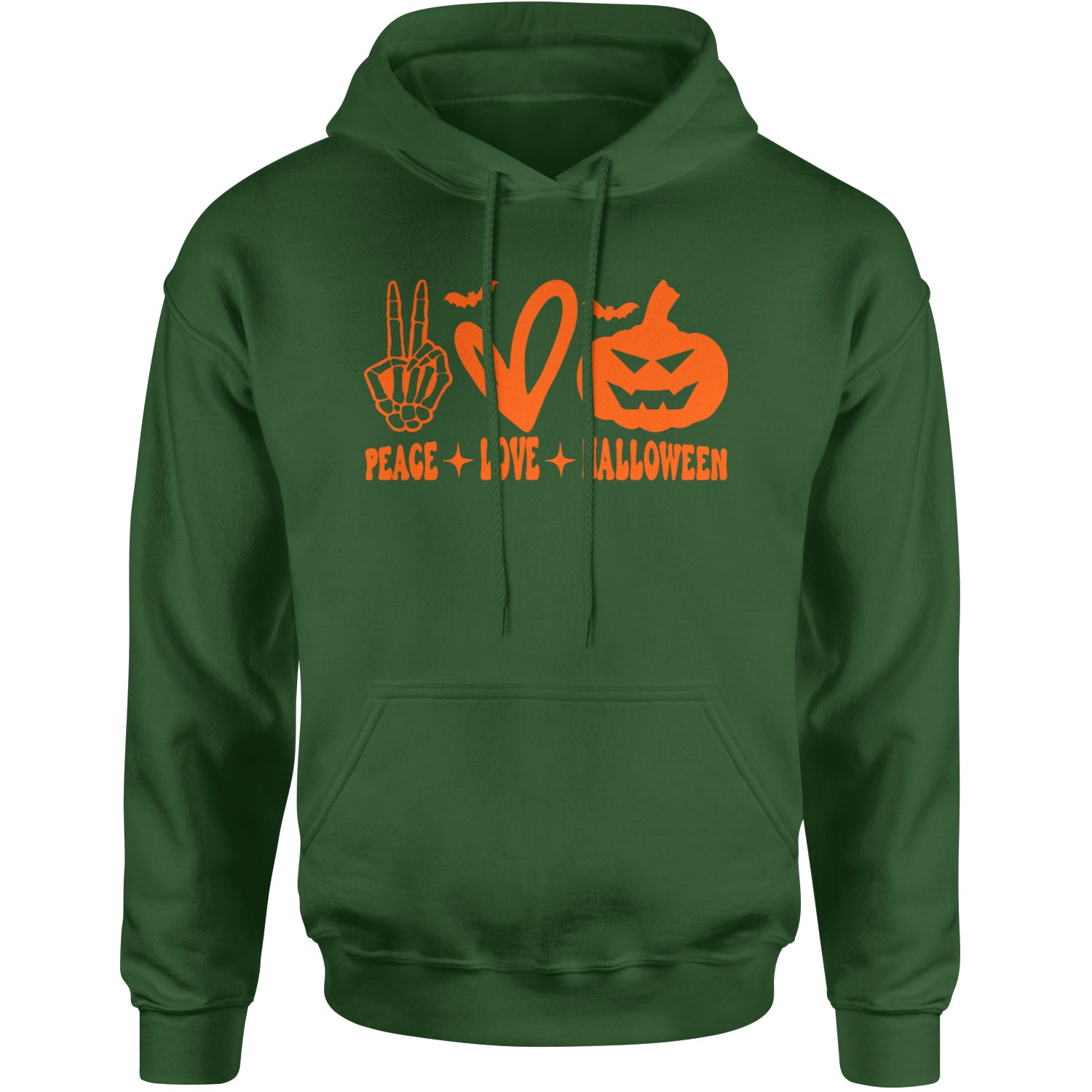 Peace, Love and Halloween Adult Hoodie Sweatshirt Forest Green