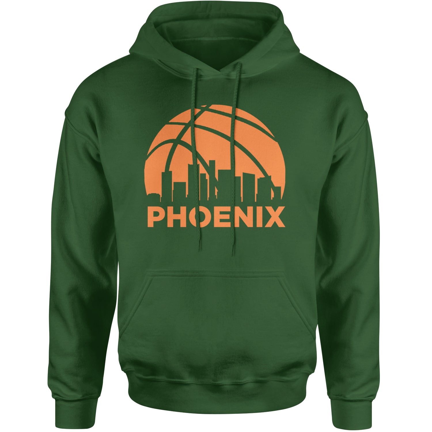 Phoenix Basketball Sunset City Skyline Adult Hoodie Sweatshirt Forest Green