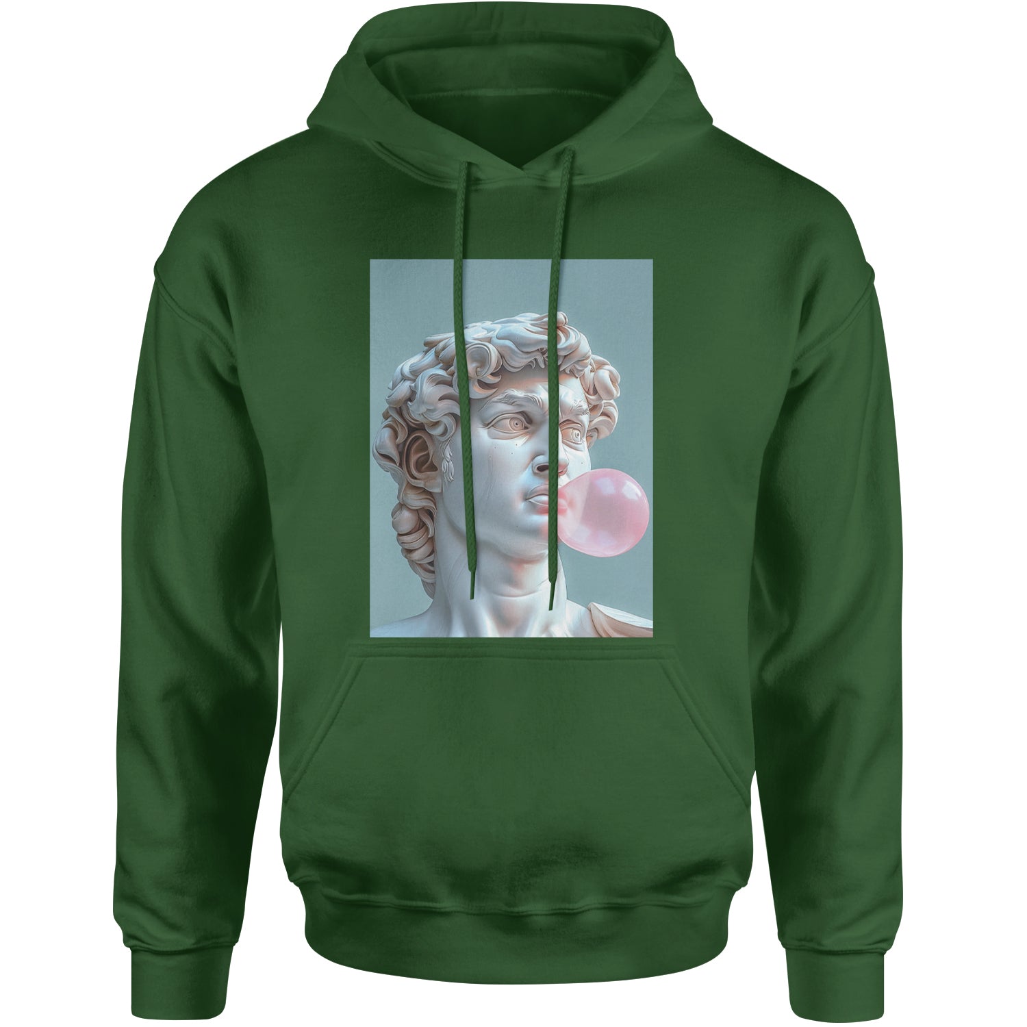 Michelangelo's David with Bubble Gum Contemporary Statue Art Adult Hoodie Sweatshirt Forest Green