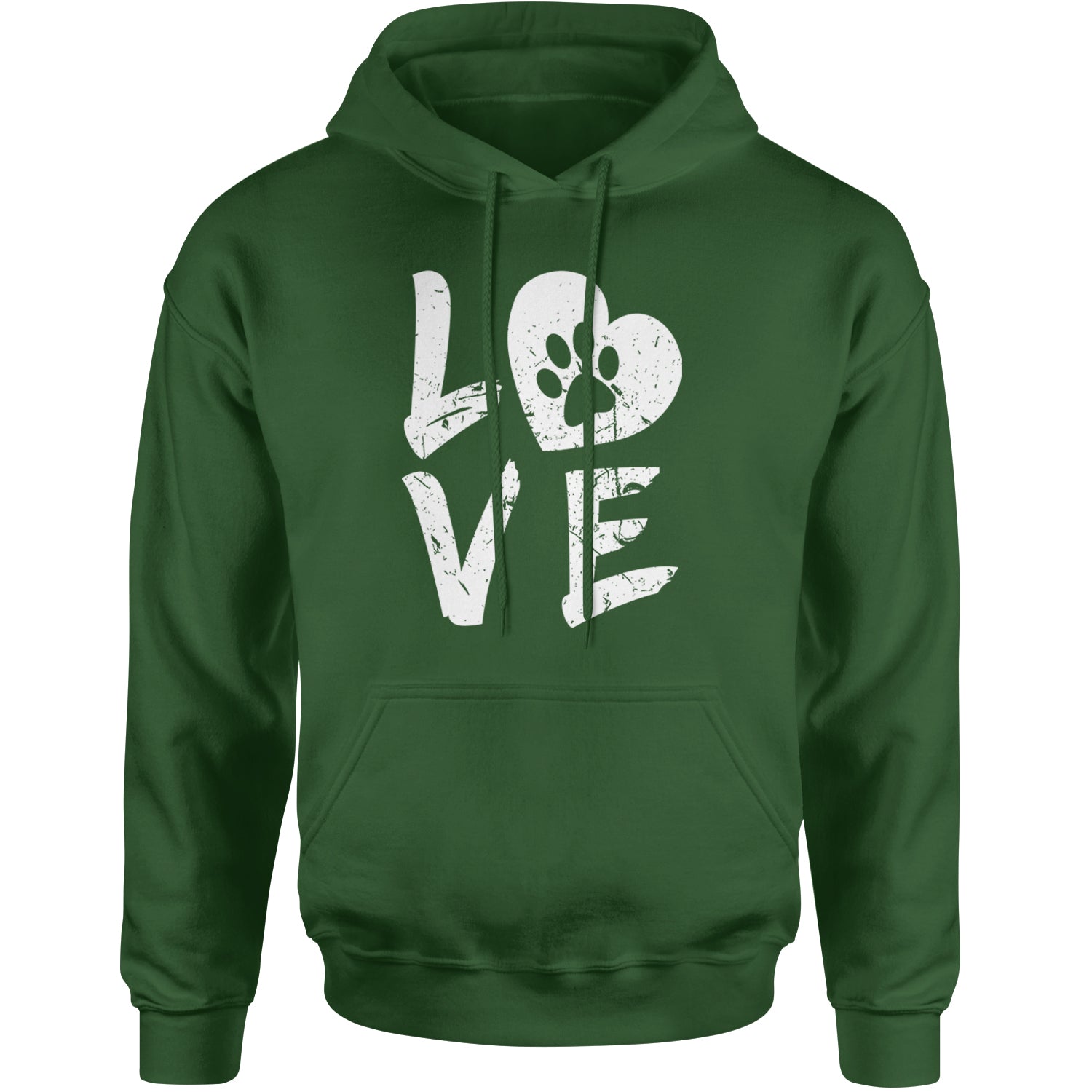 I Love My Dog Paw Print  Adult Hoodie Sweatshirt Forest Green