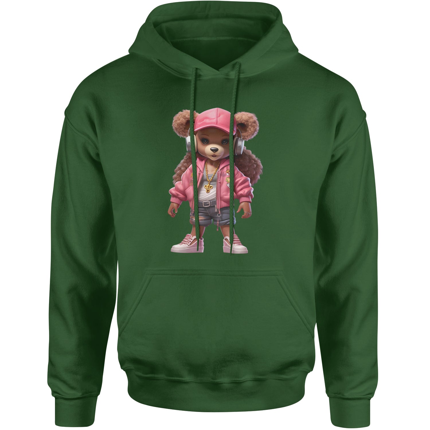 Pink Female Urban Graffiti Bear Adult Hoodie Sweatshirt Forest Green