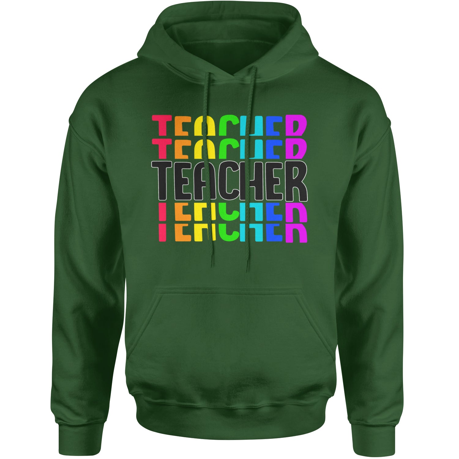 Teacher Repeated Rainbow Pattern Adult Hoodie Sweatshirt Forest Green