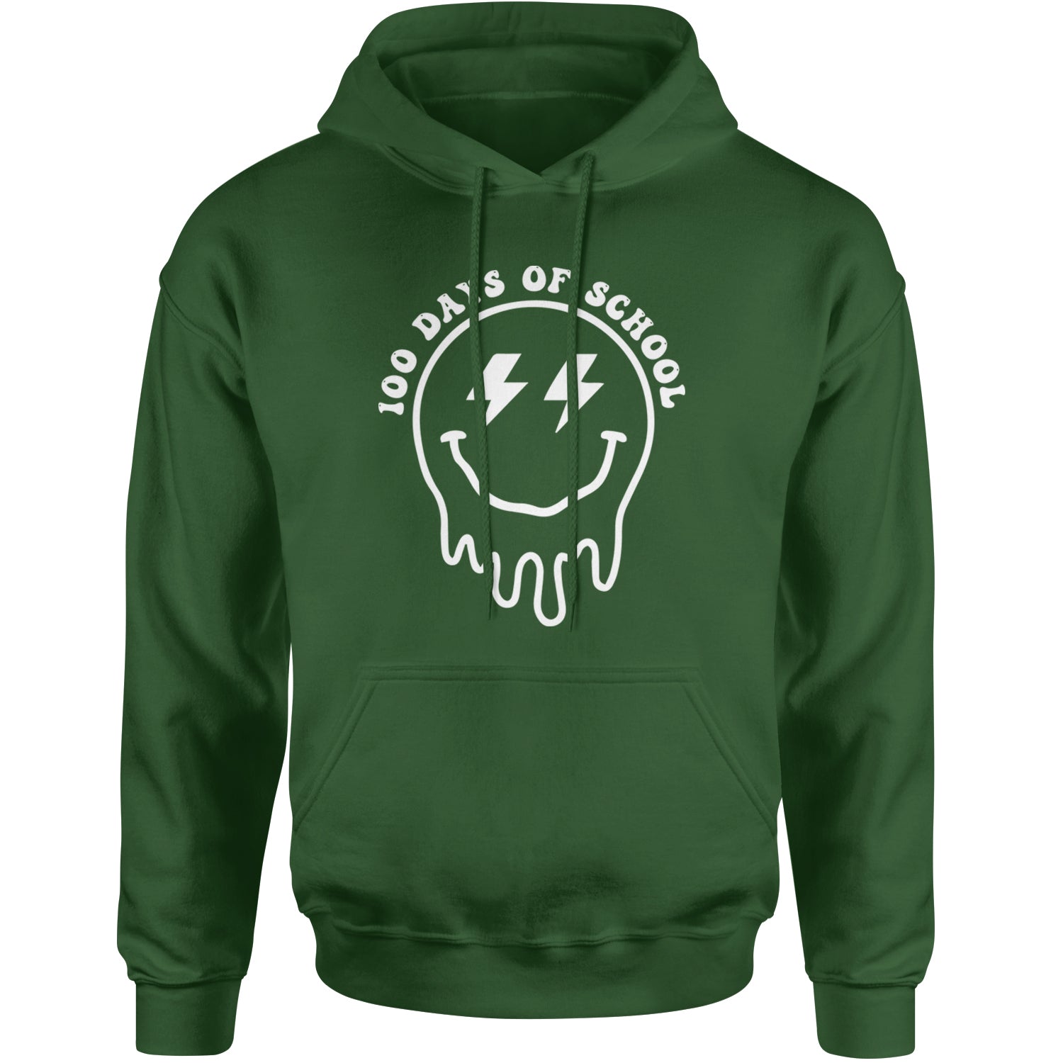 Melting Smile Face 100 Days Of School Adult Hoodie Sweatshirt Forest Green