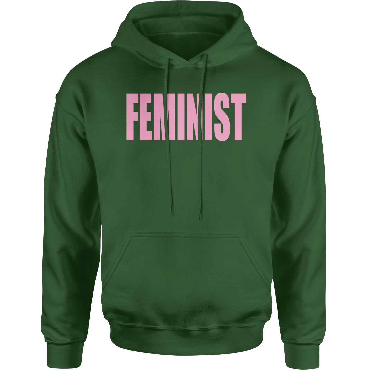 Feminist (Pink Print) Adult Hoodie Sweatshirt Forest Green