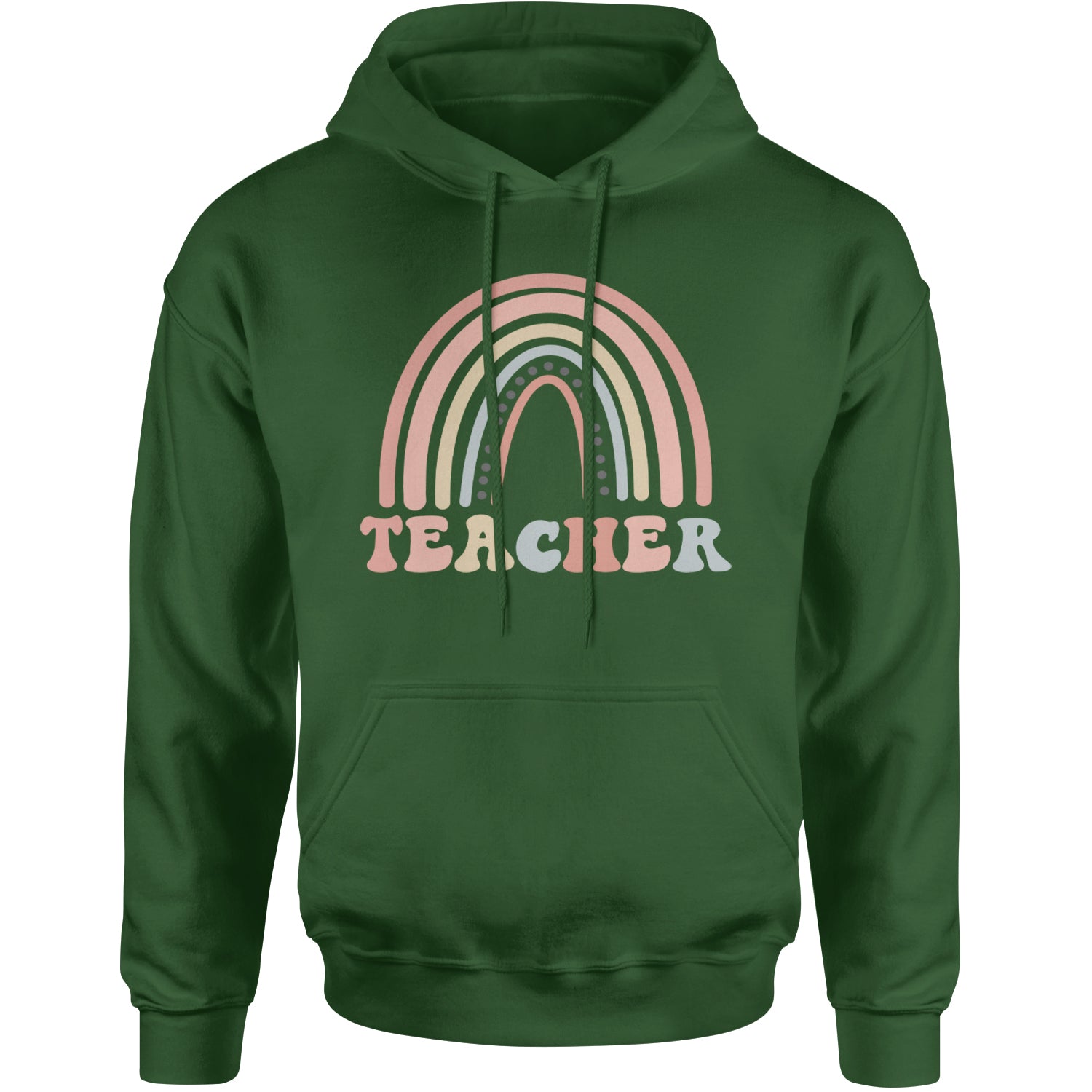 Teacher Pastel Rainbow Adult Hoodie Sweatshirt Forest Green