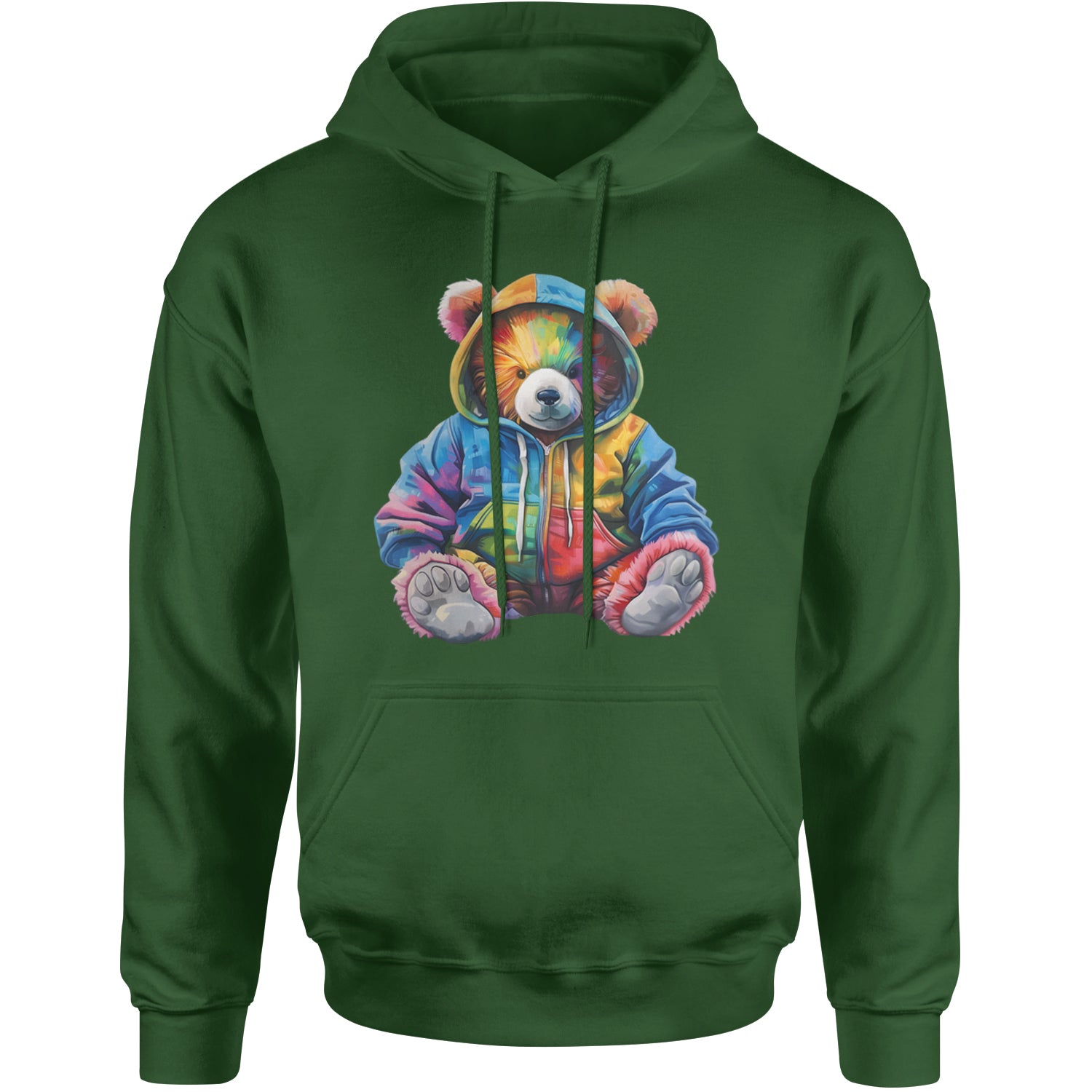 Rainbow Streetwear Urban Graffiti Bear Adult Hoodie Sweatshirt Forest Green