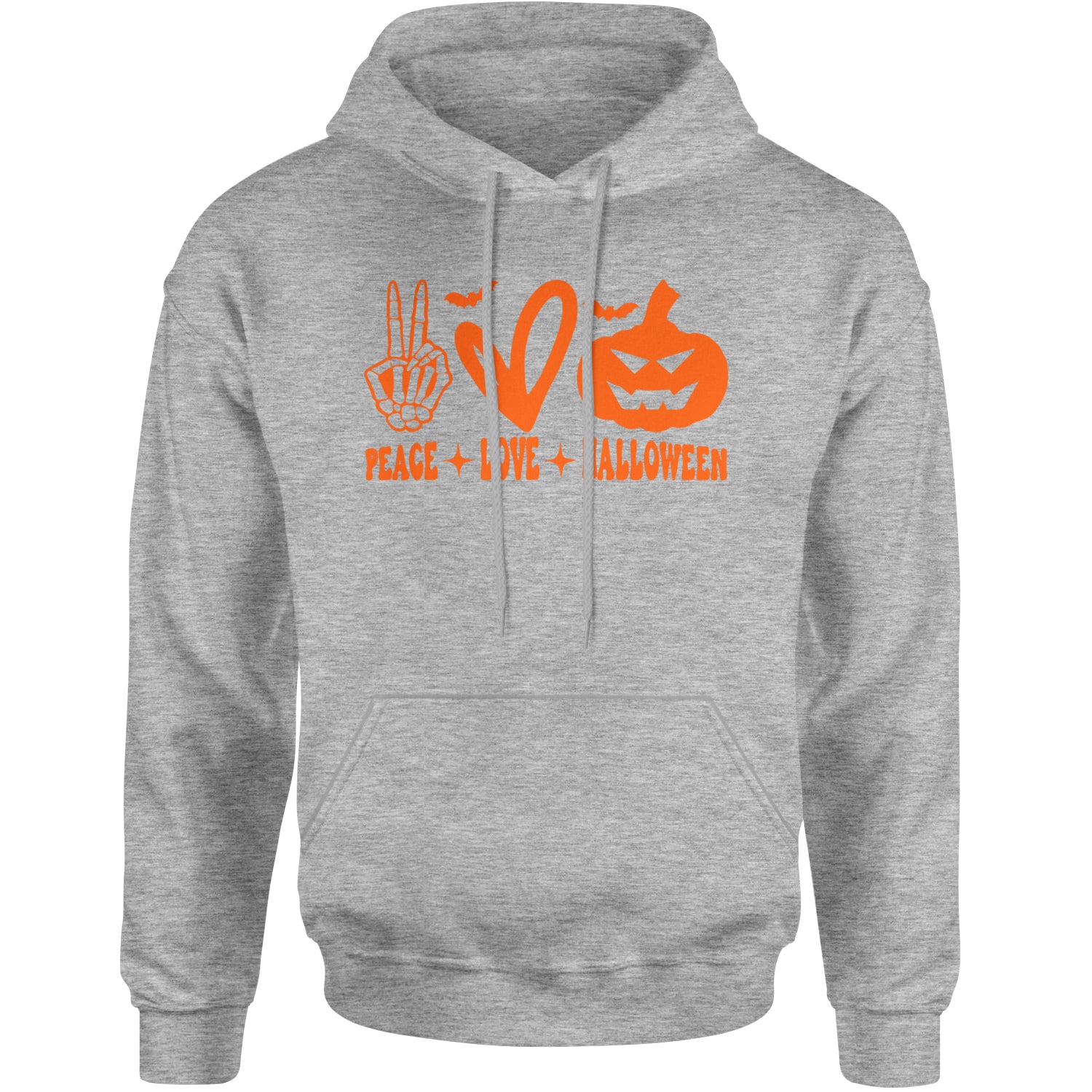 Peace, Love and Halloween Adult Hoodie Sweatshirt Heather Grey