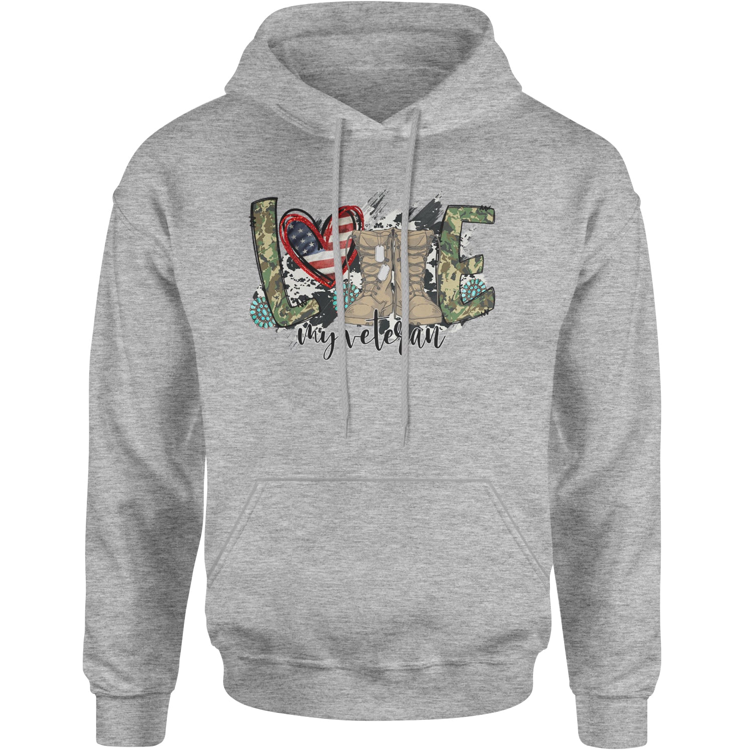 Love My Veteran Honor Veterans Day Adult Hoodie Sweatshirt Heather Grey