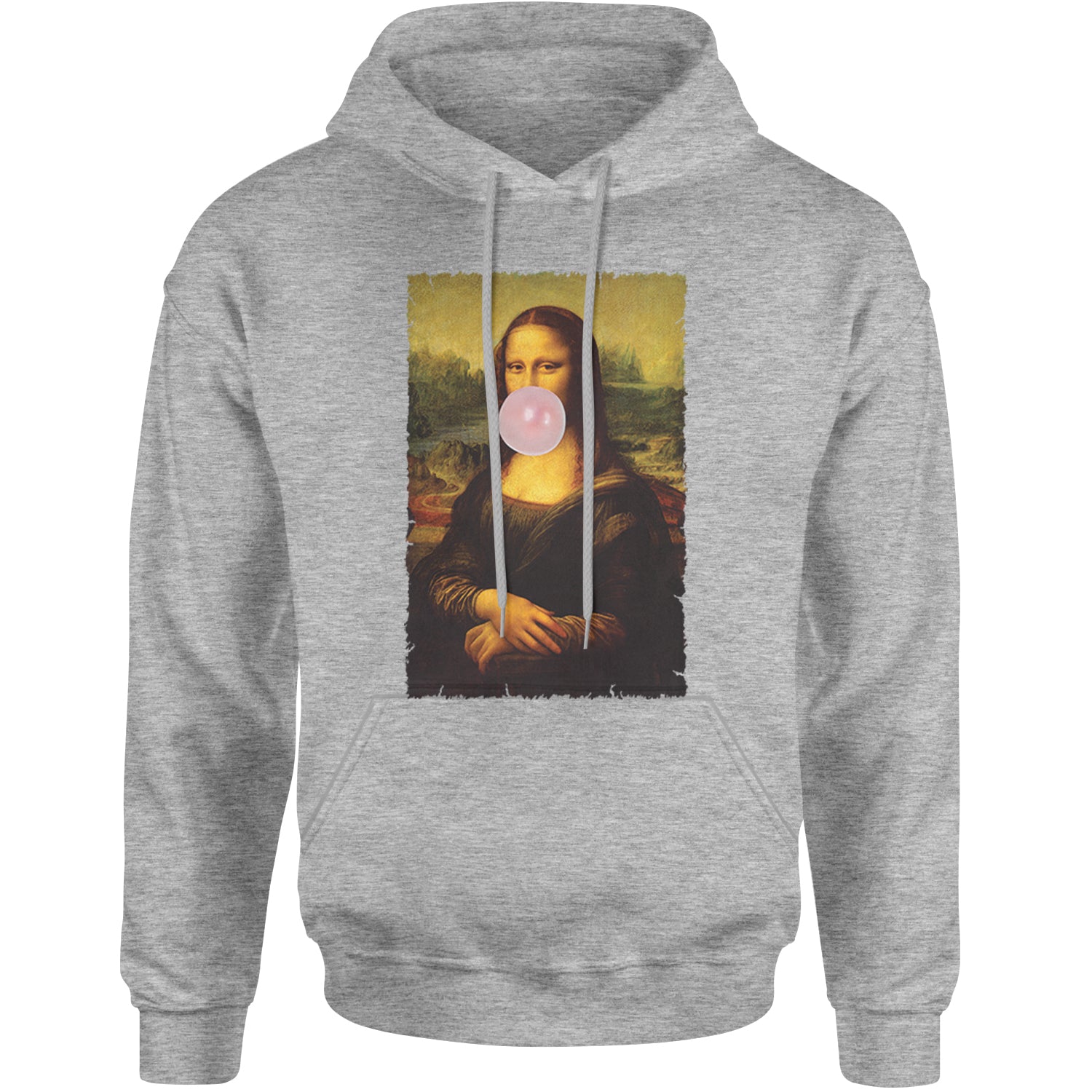 Mona Lisa Smile Pink Bubble Gum Da Vinci Icon Adult Hoodie Sweatshirt Heather Grey