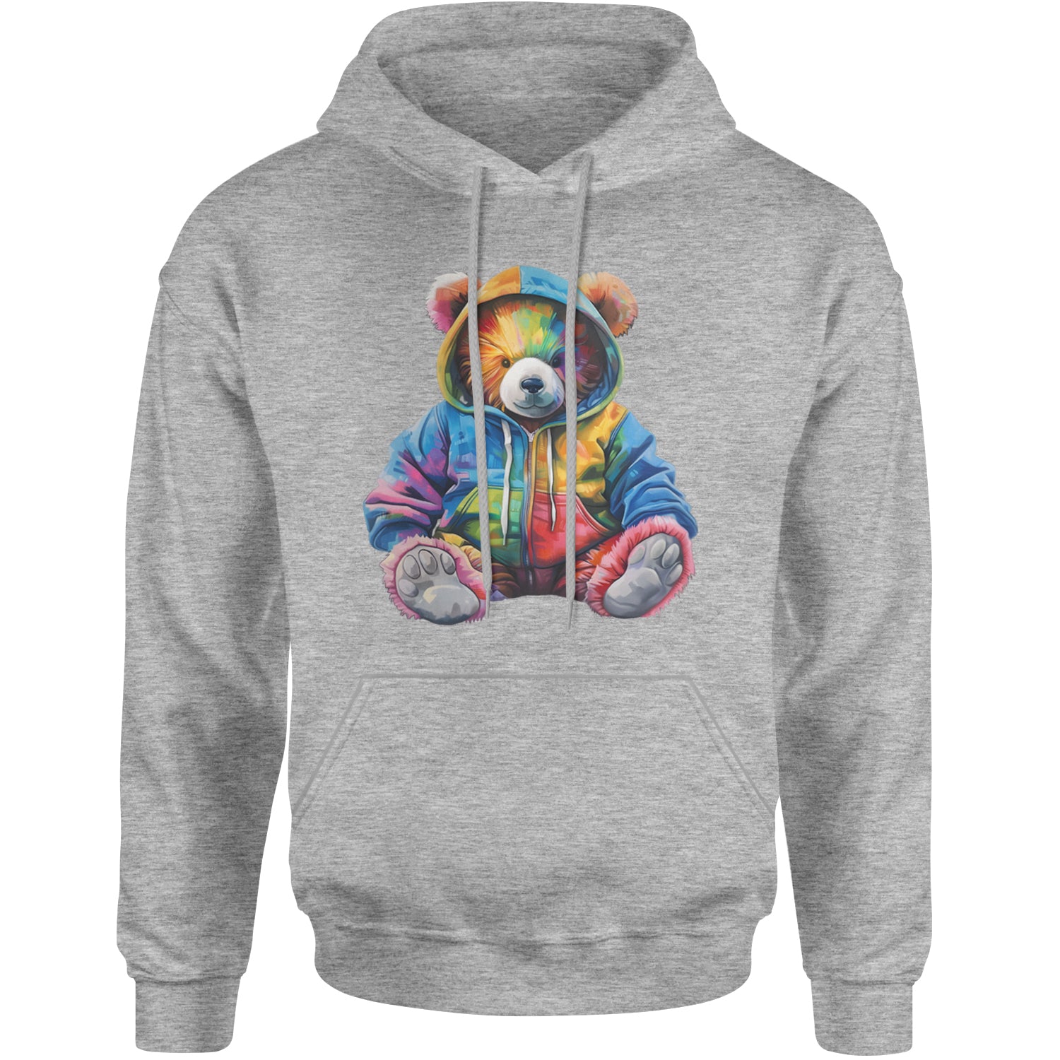 Rainbow Streetwear Urban Graffiti Bear Adult Hoodie Sweatshirt Heather Grey