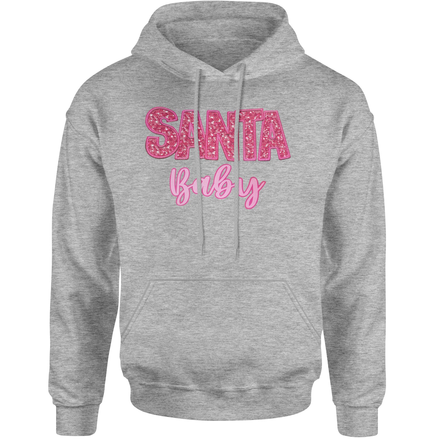 Santa Baby Faux Patch and Sequins Adult Hoodie Sweatshirt Heather Grey