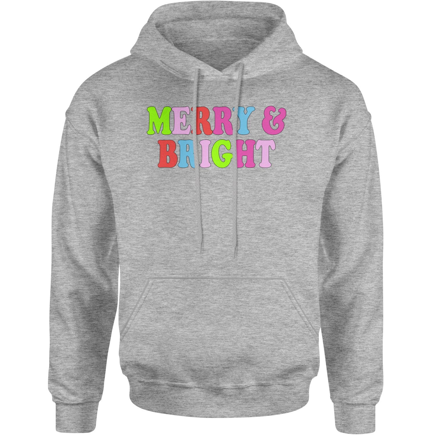 Merry and Bright Festive Christmas Holiday Adult Hoodie Sweatshirt Heather Grey