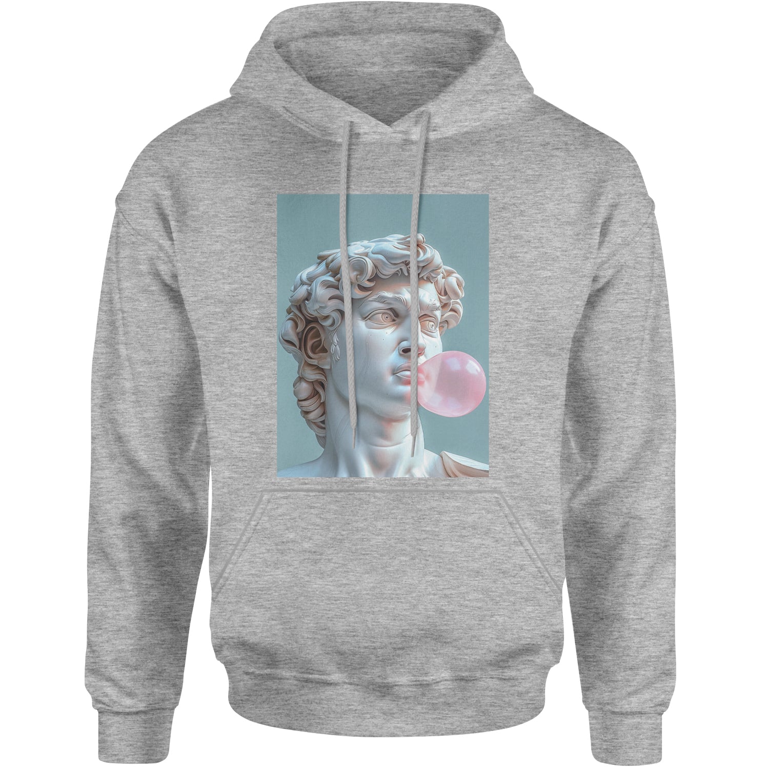 Michelangelo's David with Bubble Gum Contemporary Statue Art Adult Hoodie Sweatshirt Heather Grey