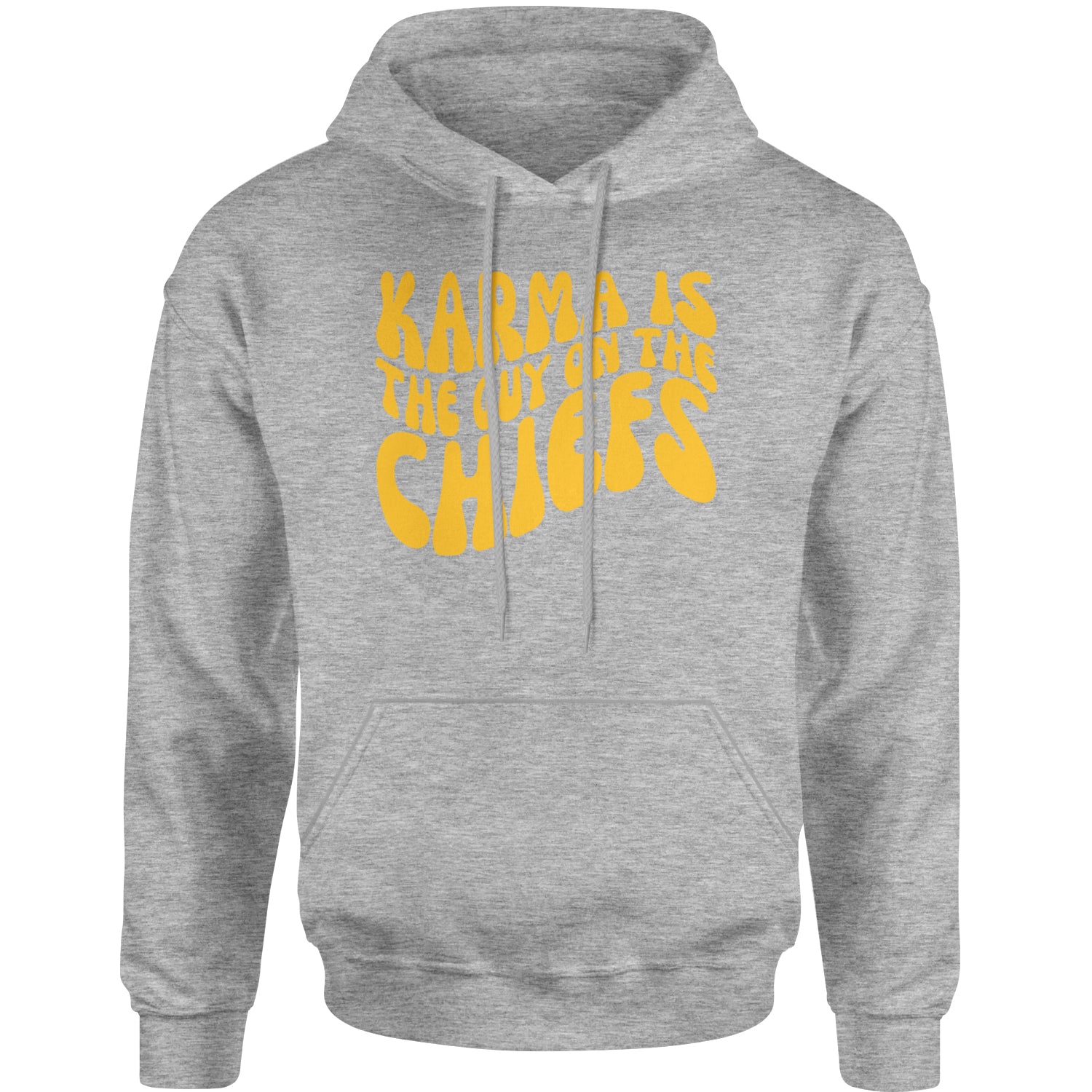 Karma Is The Guy On The Chiefs Boyfriend Adult Hoodie Sweatshirt Heather Grey