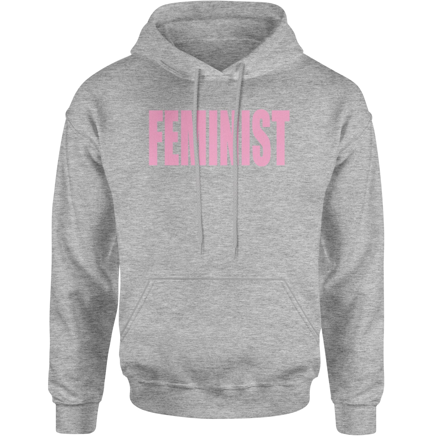 Feminist (Pink Print) Adult Hoodie Sweatshirt Heather Grey