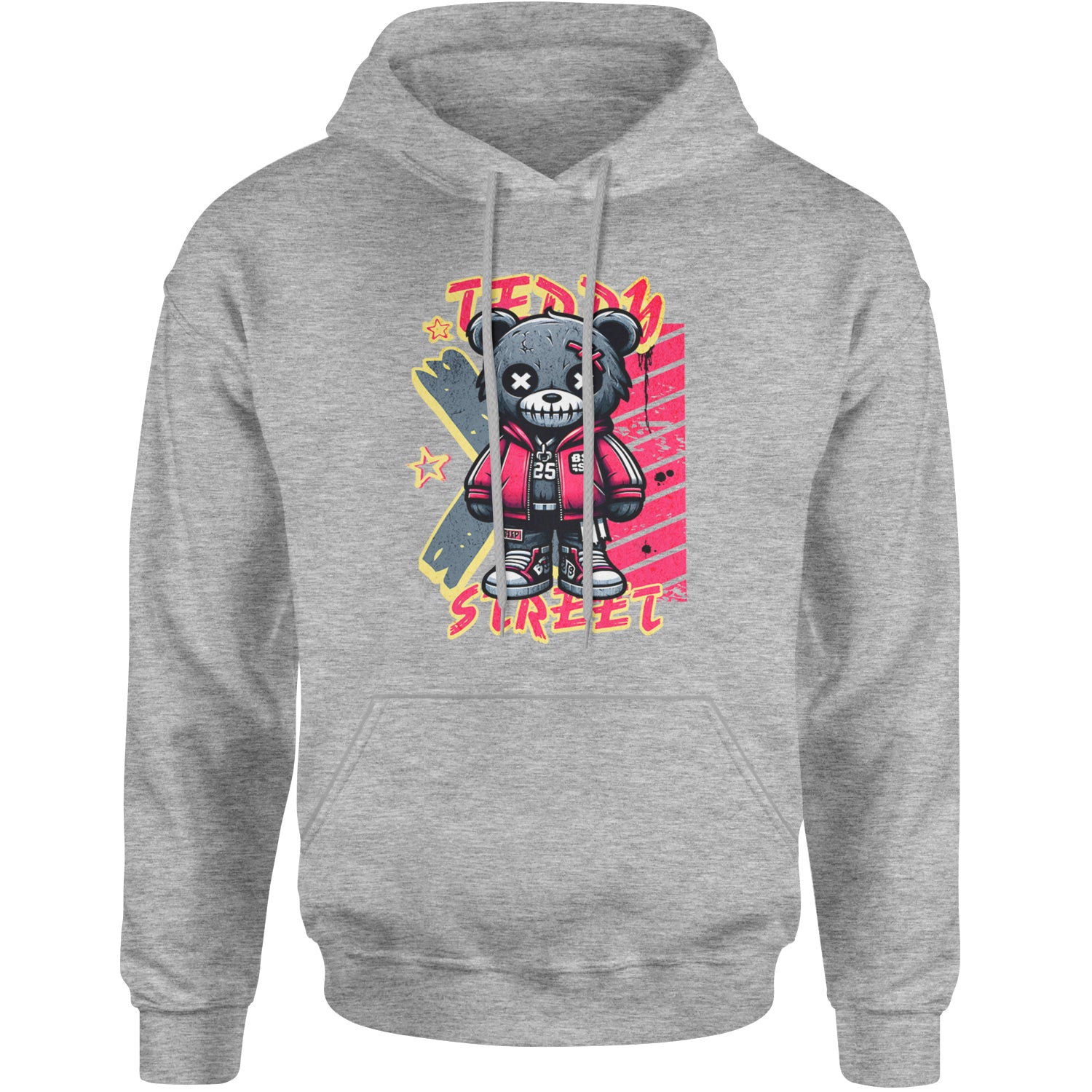 Teddy Attitude Urban Graffiti Bear Adult Hoodie Sweatshirt Heather Grey